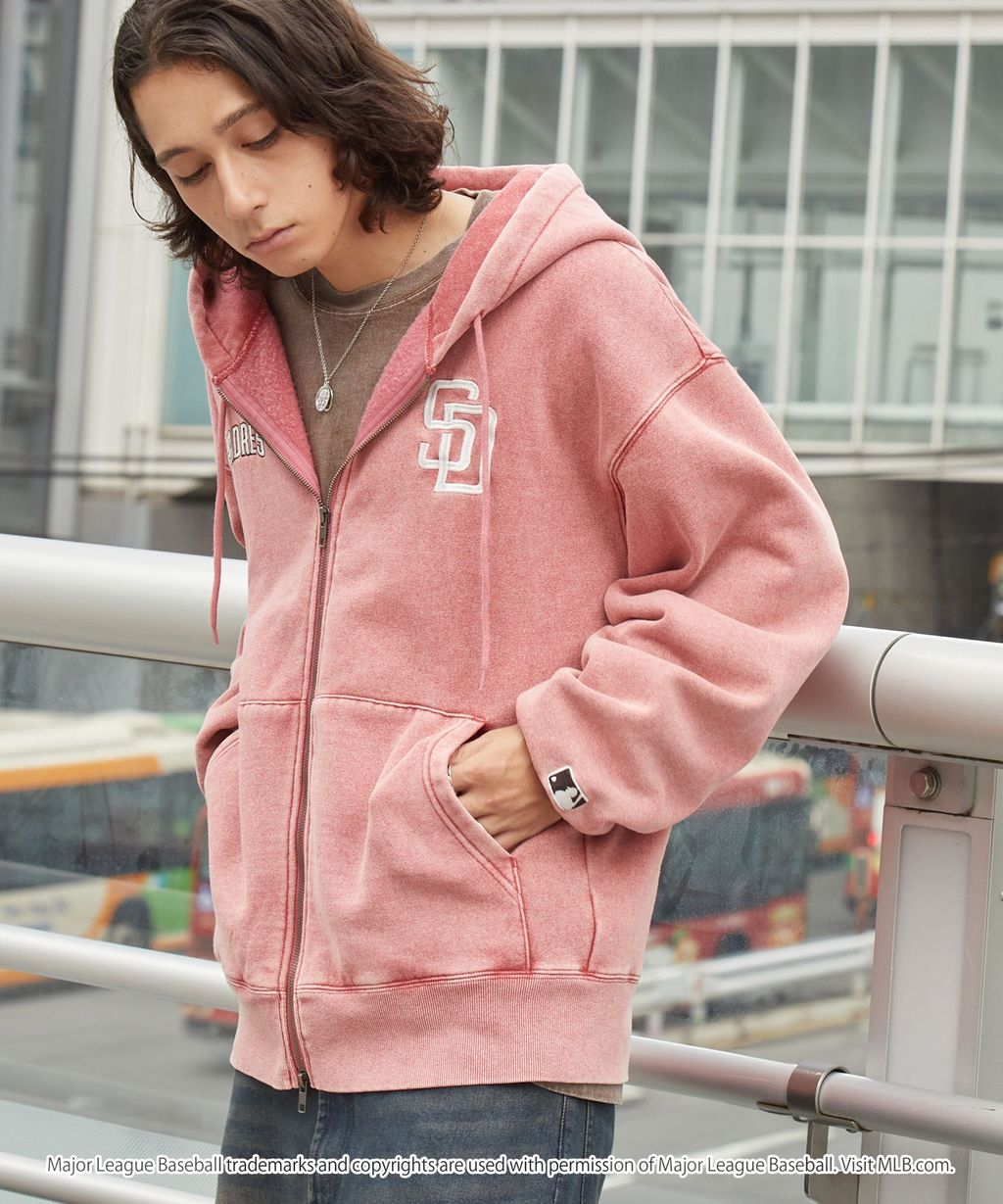 MLB限定別注款 刺繡復古水染雙拉鍊高磅刷毛連帽外套_27