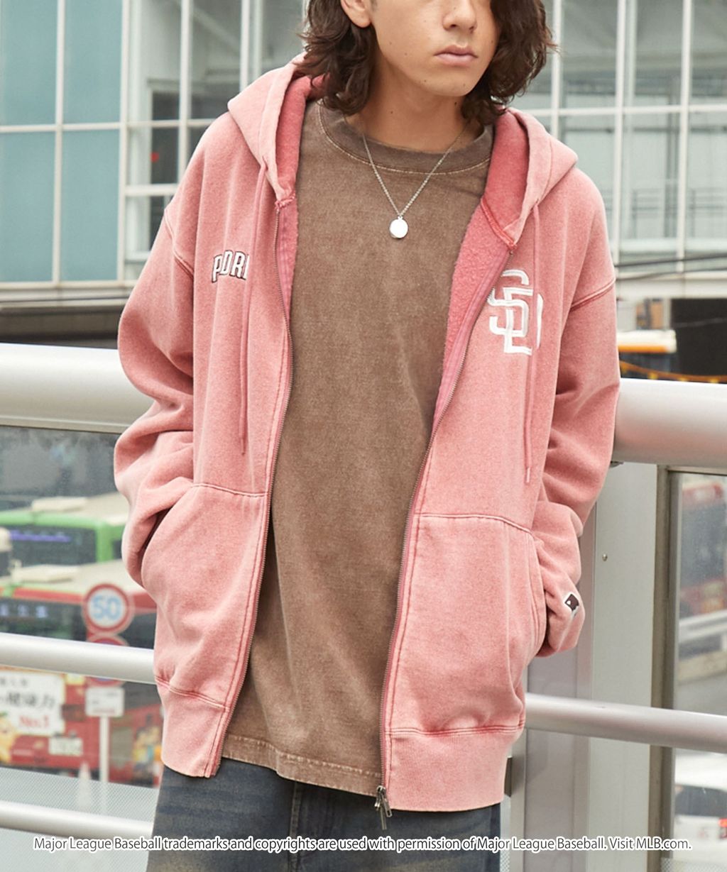 MLB限定別注款 刺繡復古水染雙拉鍊高磅刷毛連帽外套_28