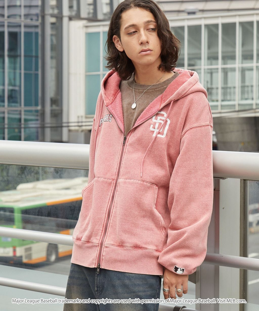 MLB限定別注款 刺繡復古水染雙拉鍊高磅刷毛連帽外套_30