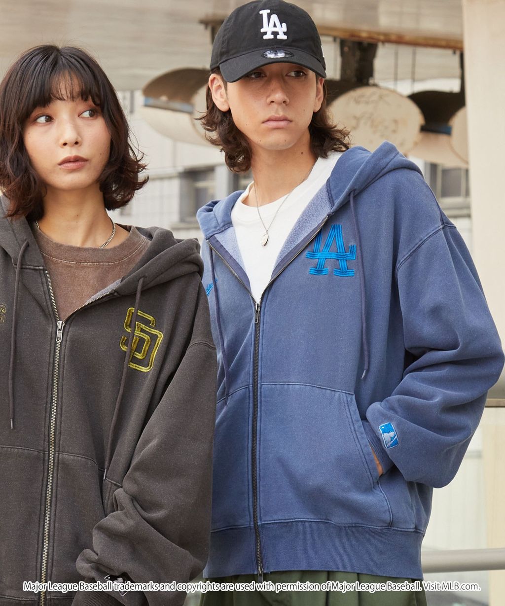 MLB限定別注款 刺繡復古水染雙拉鍊高磅刷毛連帽外套_21
