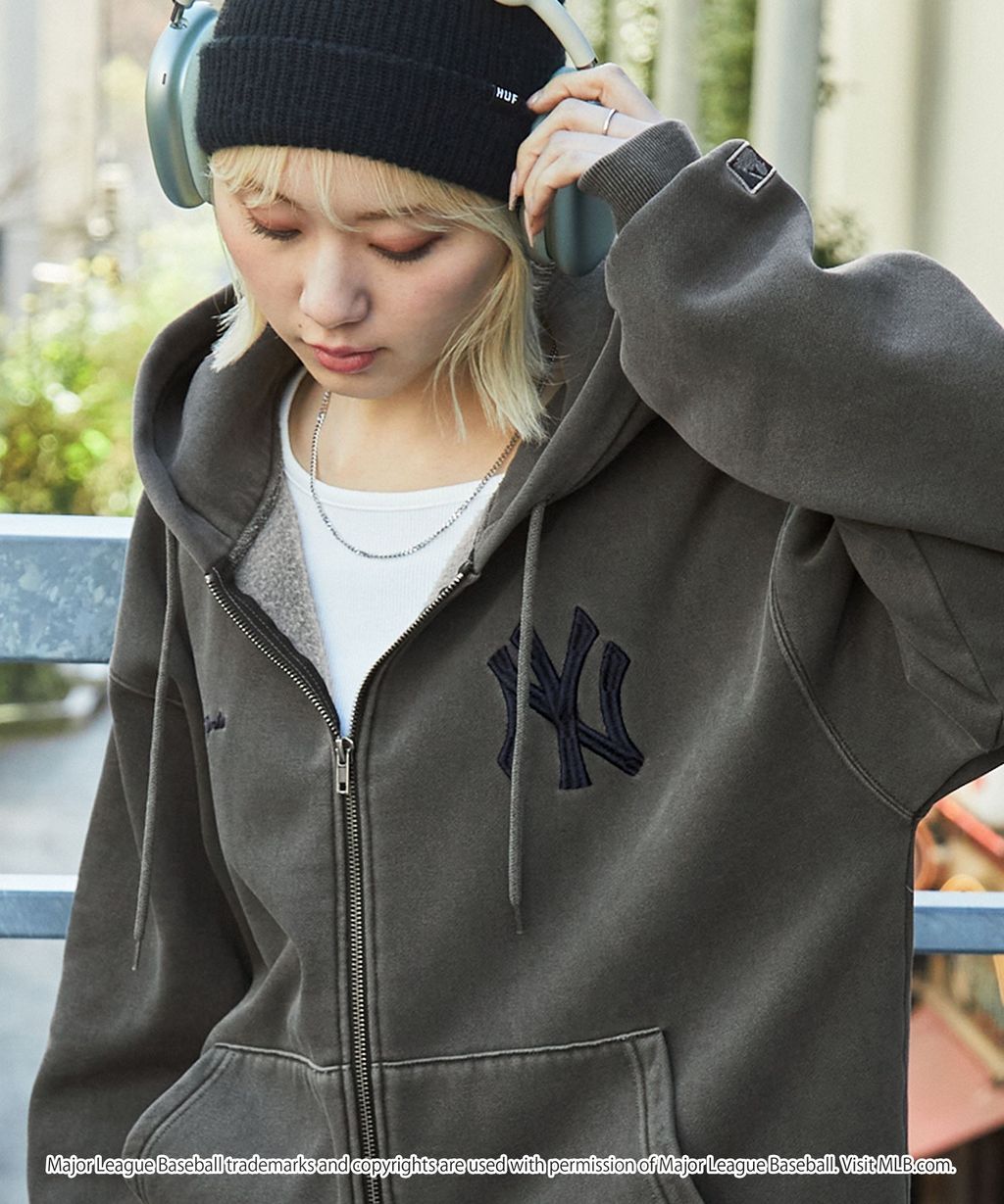 MLB限定別注款 刺繡復古水染雙拉鍊高磅刷毛連帽外套_7