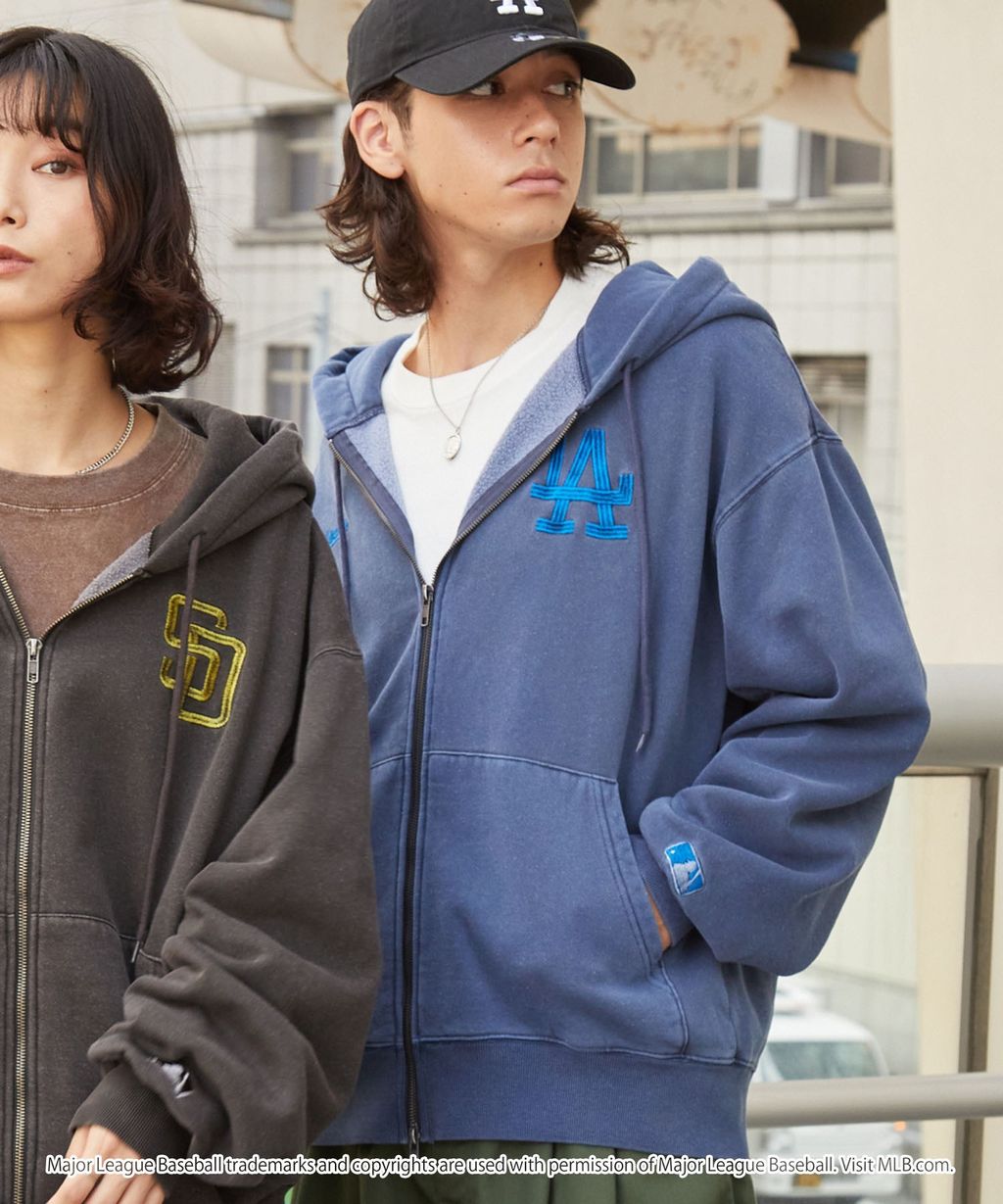 MLB限定別注款 刺繡復古水染雙拉鍊高磅刷毛連帽外套_24