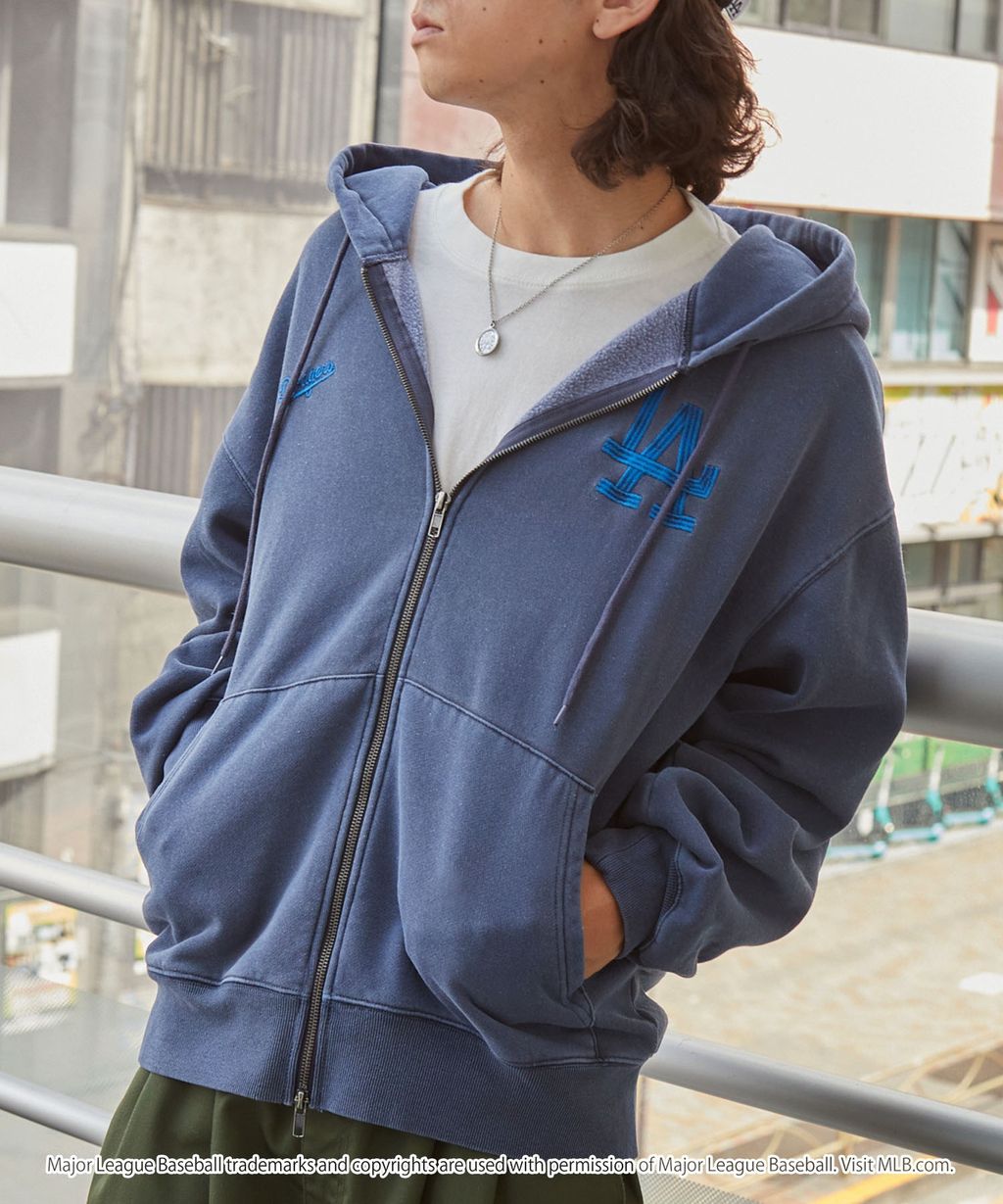 MLB限定別注款 刺繡復古水染雙拉鍊高磅刷毛連帽外套_44