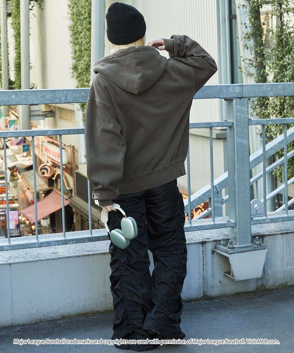 MLB限定別注款 刺繡復古水染雙拉鍊高磅刷毛連帽外套_13