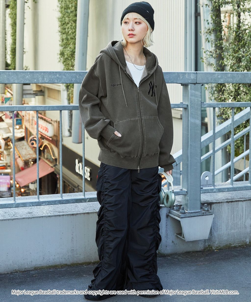 MLB限定別注款 刺繡復古水染雙拉鍊高磅刷毛連帽外套_11