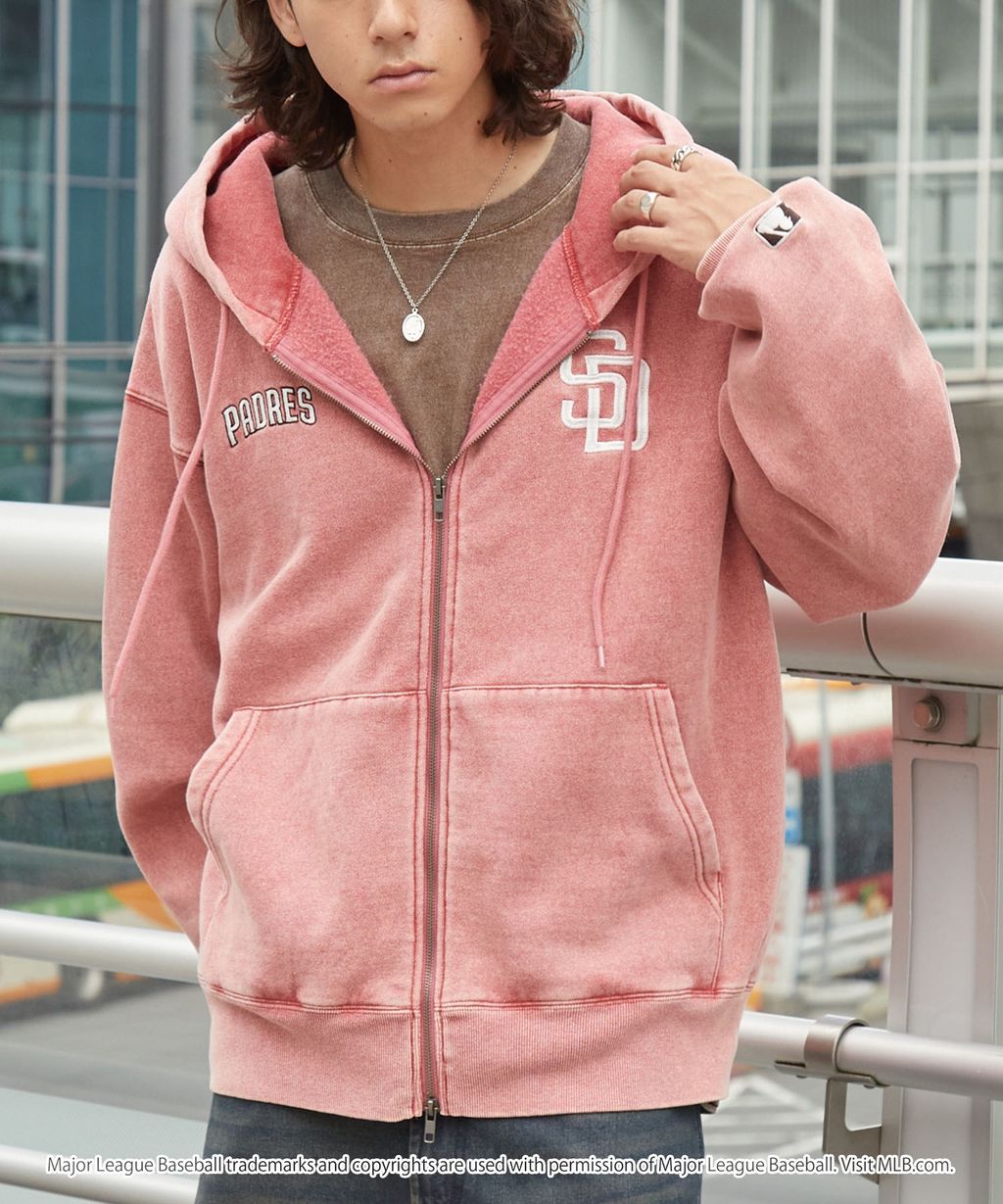 MLB限定別注款 刺繡復古水染雙拉鍊高磅刷毛連帽外套_25