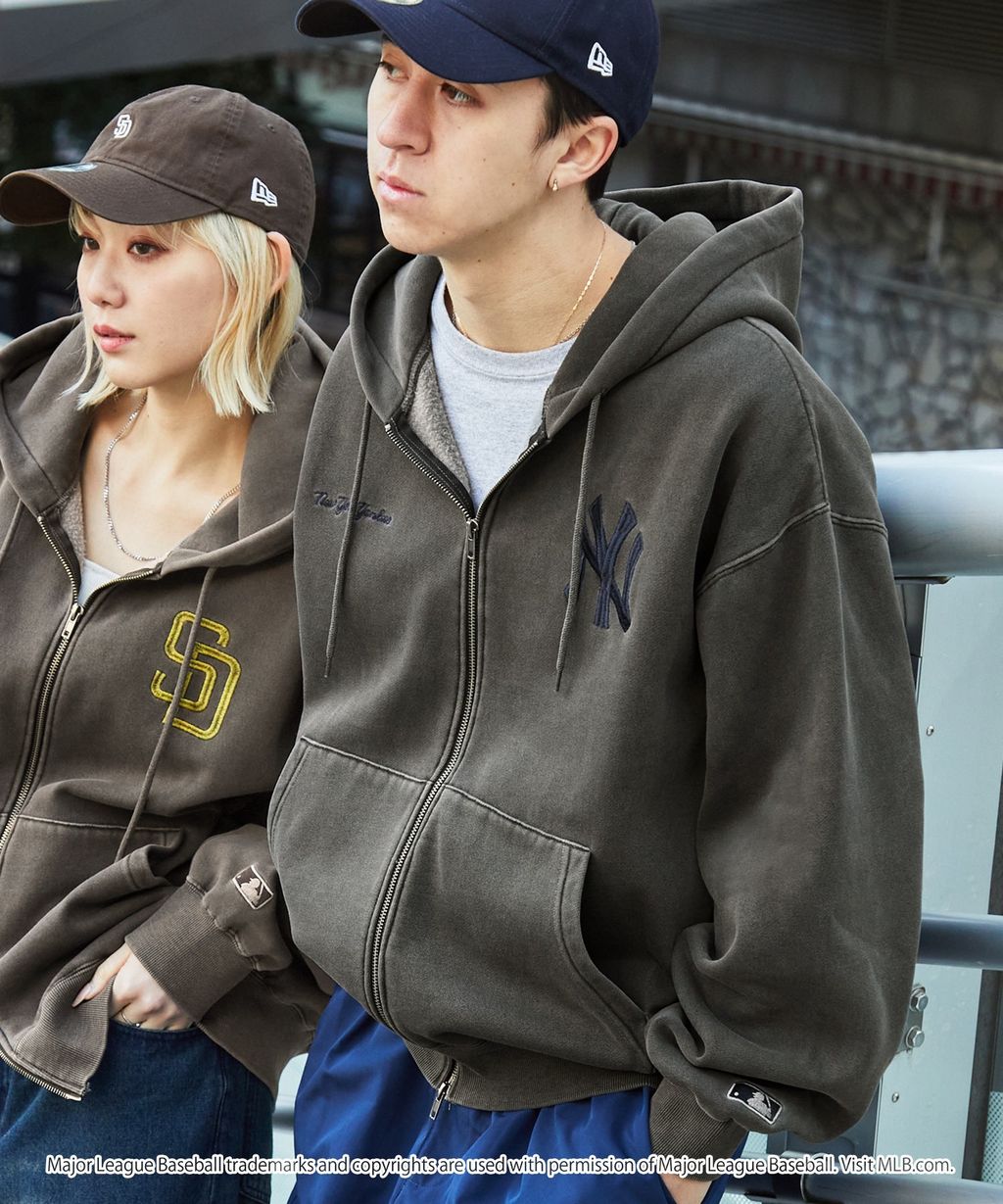 MLB限定別注款 刺繡復古水染雙拉鍊高磅刷毛連帽外套_6