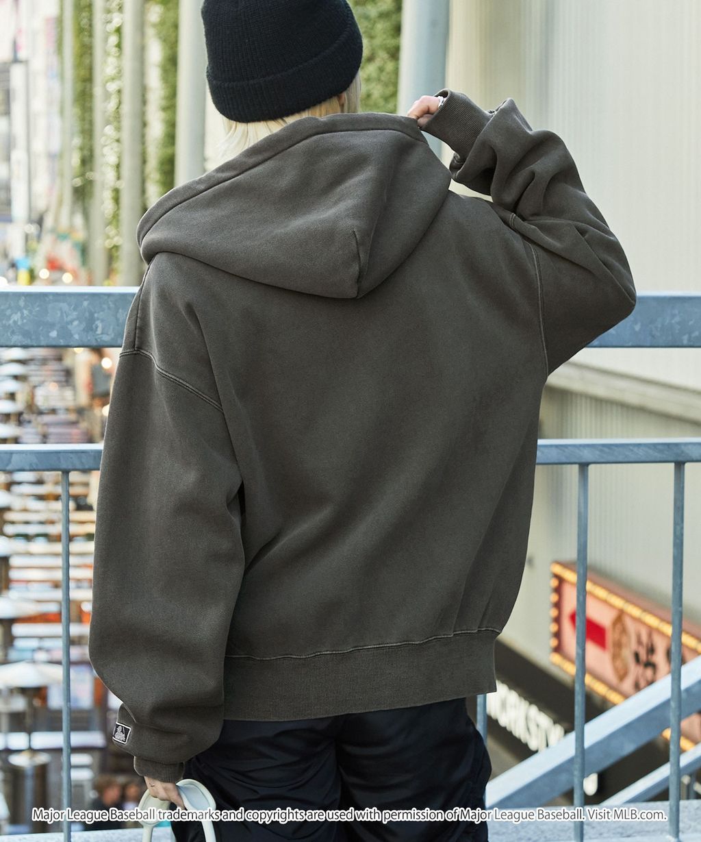 MLB限定別注款 刺繡復古水染雙拉鍊高磅刷毛連帽外套_10