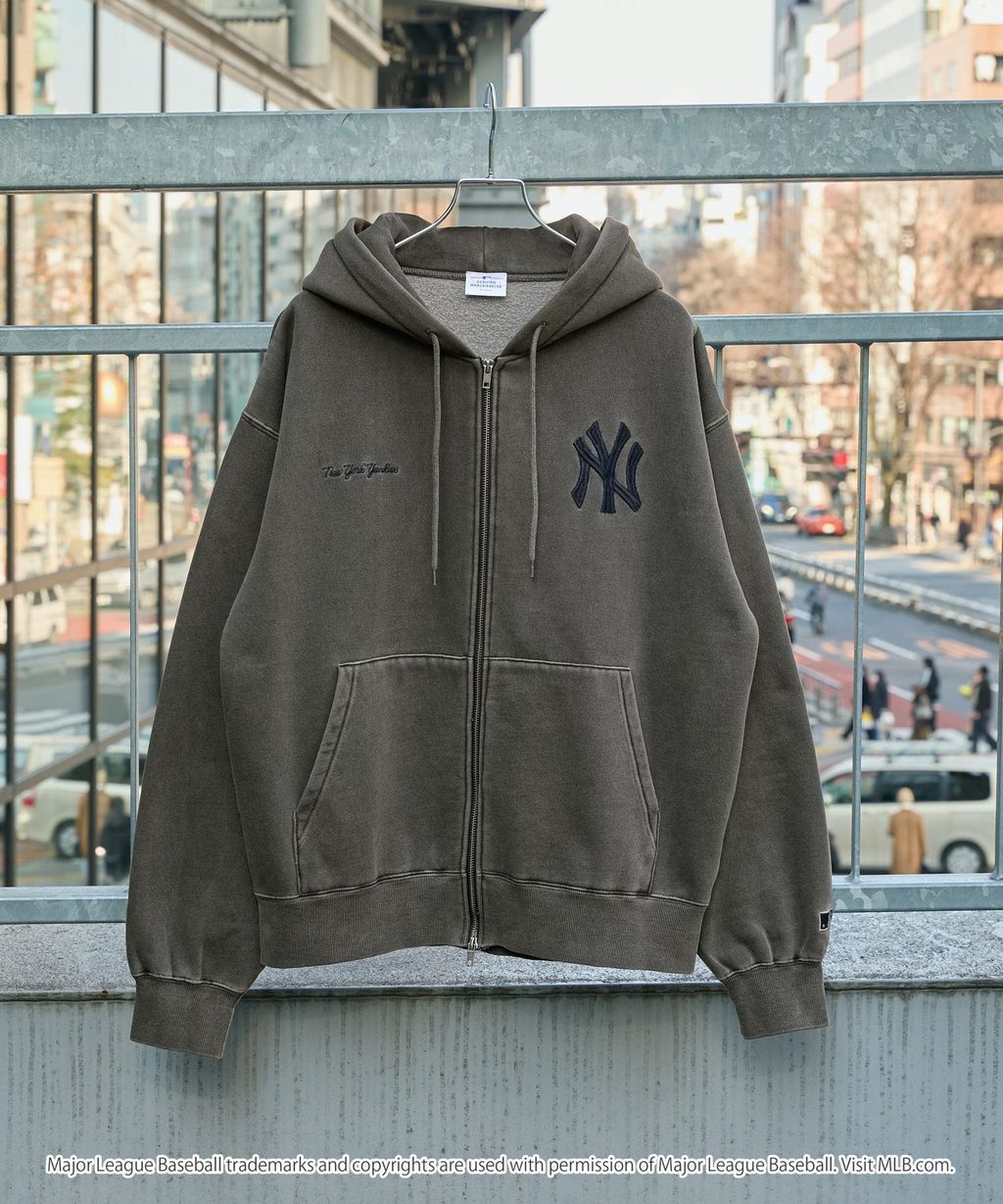 MLB限定別注款 刺繡復古水染雙拉鍊高磅刷毛連帽外套_96