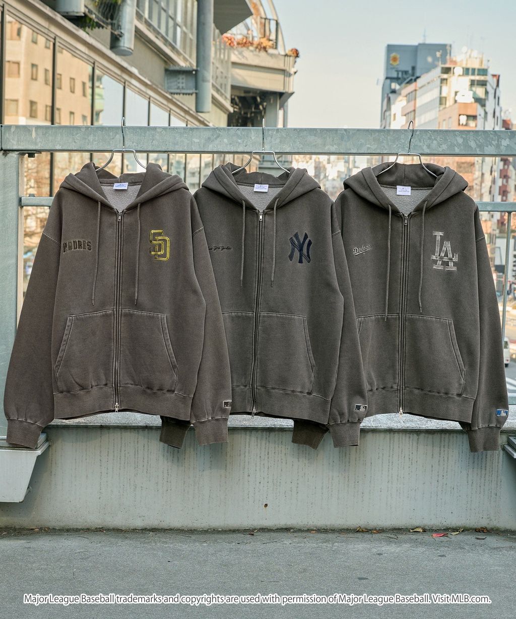 MLB限定別注款 刺繡復古水染雙拉鍊高磅刷毛連帽外套_94
