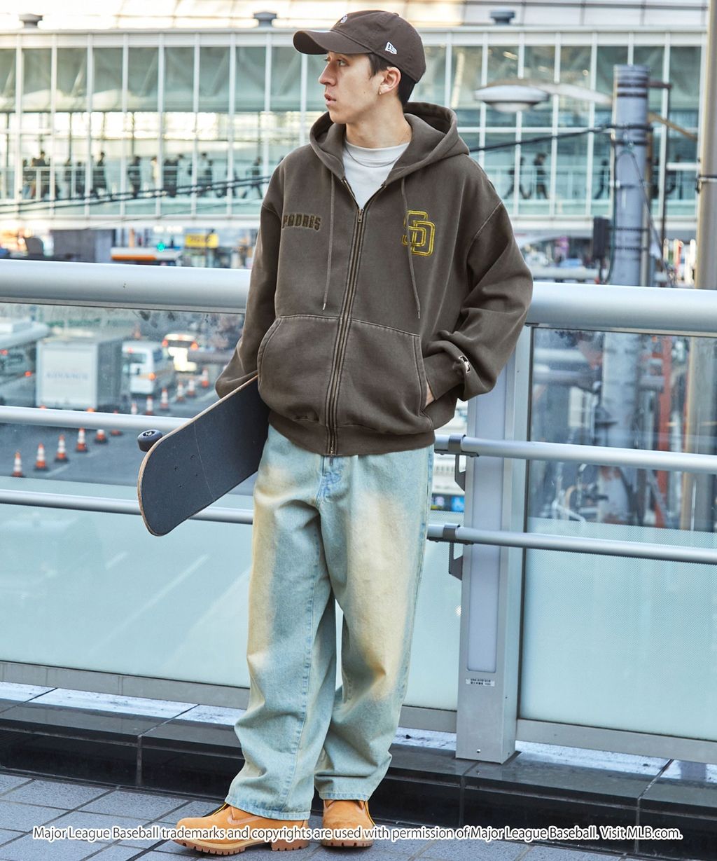 MLB限定別注款 刺繡復古水染雙拉鍊高磅刷毛連帽外套_92