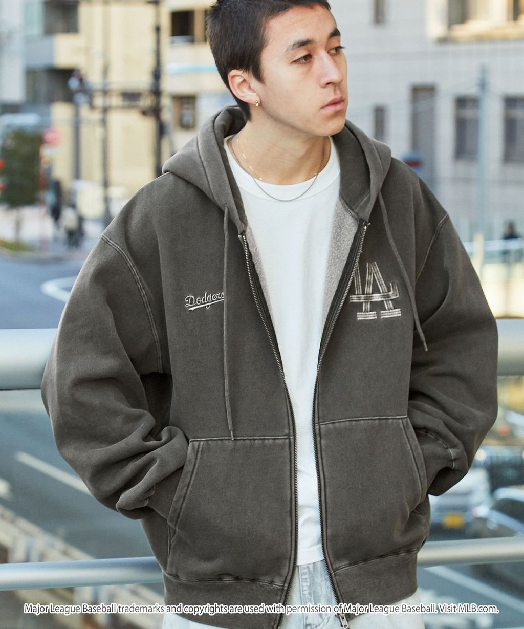 MLB限定別注款 刺繡復古水染雙拉鍊高磅刷毛連帽外套_79