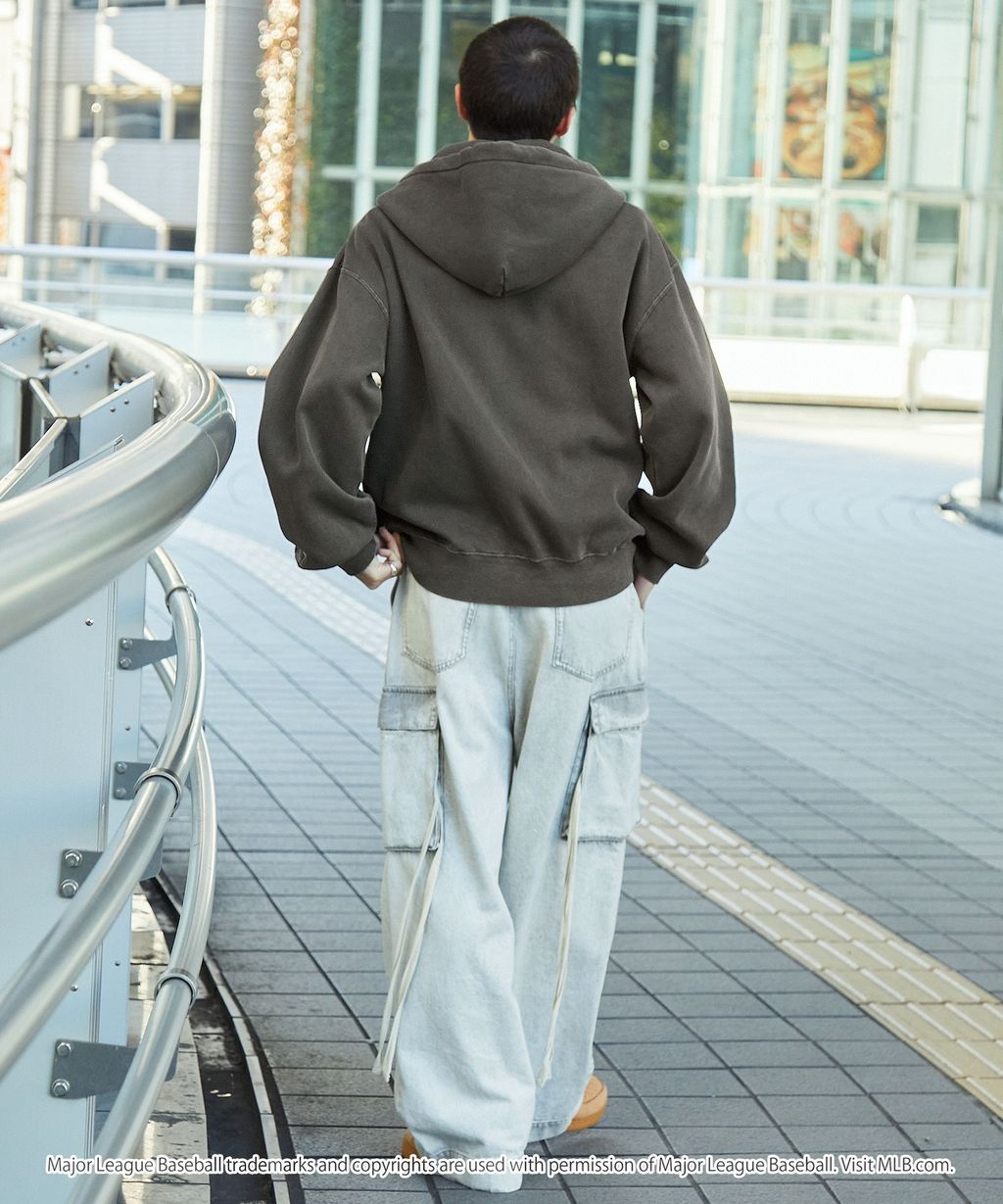 MLB限定別注款 刺繡復古水染雙拉鍊高磅刷毛連帽外套_86