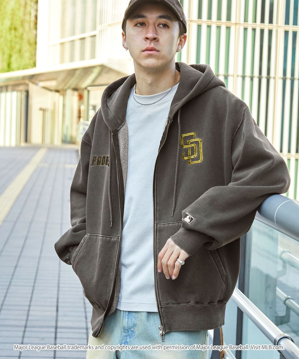 MLB限定別注款 刺繡復古水染雙拉鍊高磅刷毛連帽外套_88