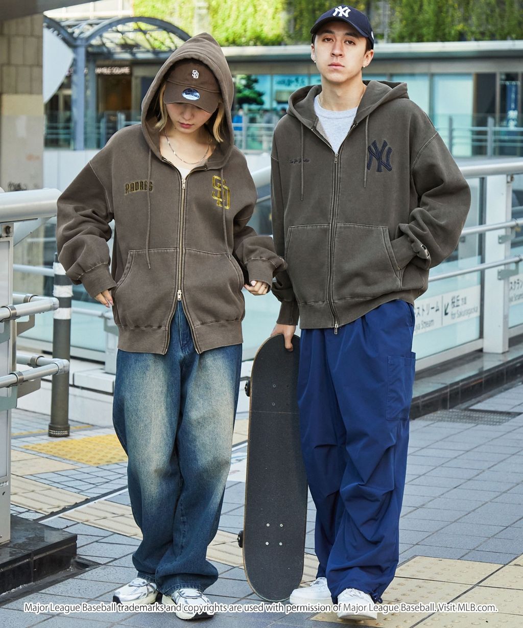 MLB限定別注款 刺繡復古水染雙拉鍊高磅刷毛連帽外套_71