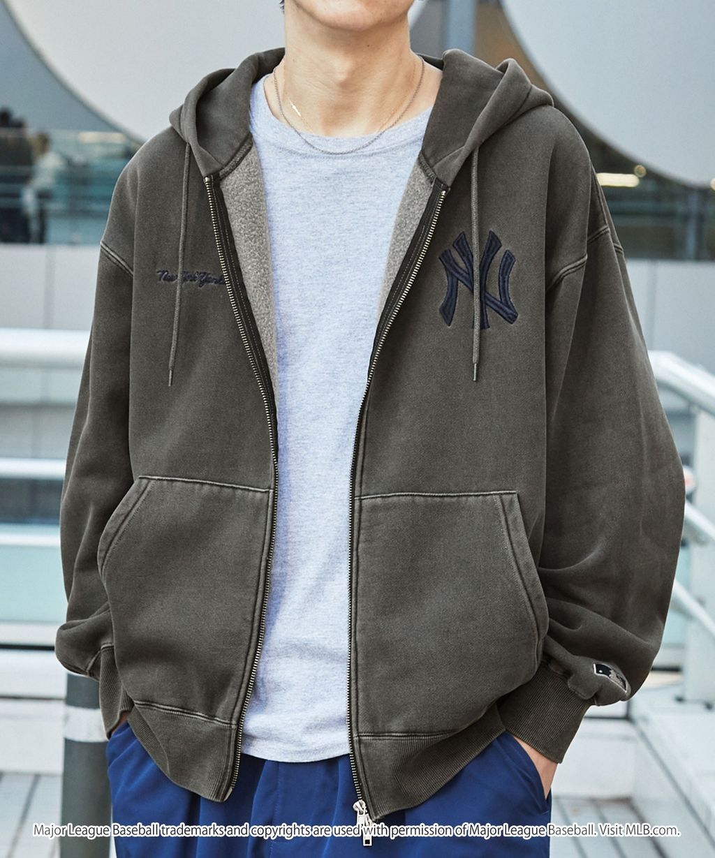 MLB限定別注款 刺繡復古水染雙拉鍊高磅刷毛連帽外套_72