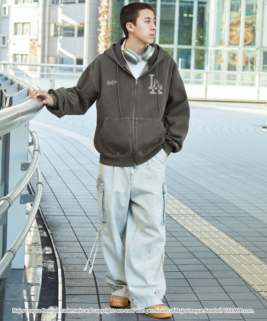 MLB限定別注款 刺繡復古水染雙拉鍊高磅刷毛連帽外套_84