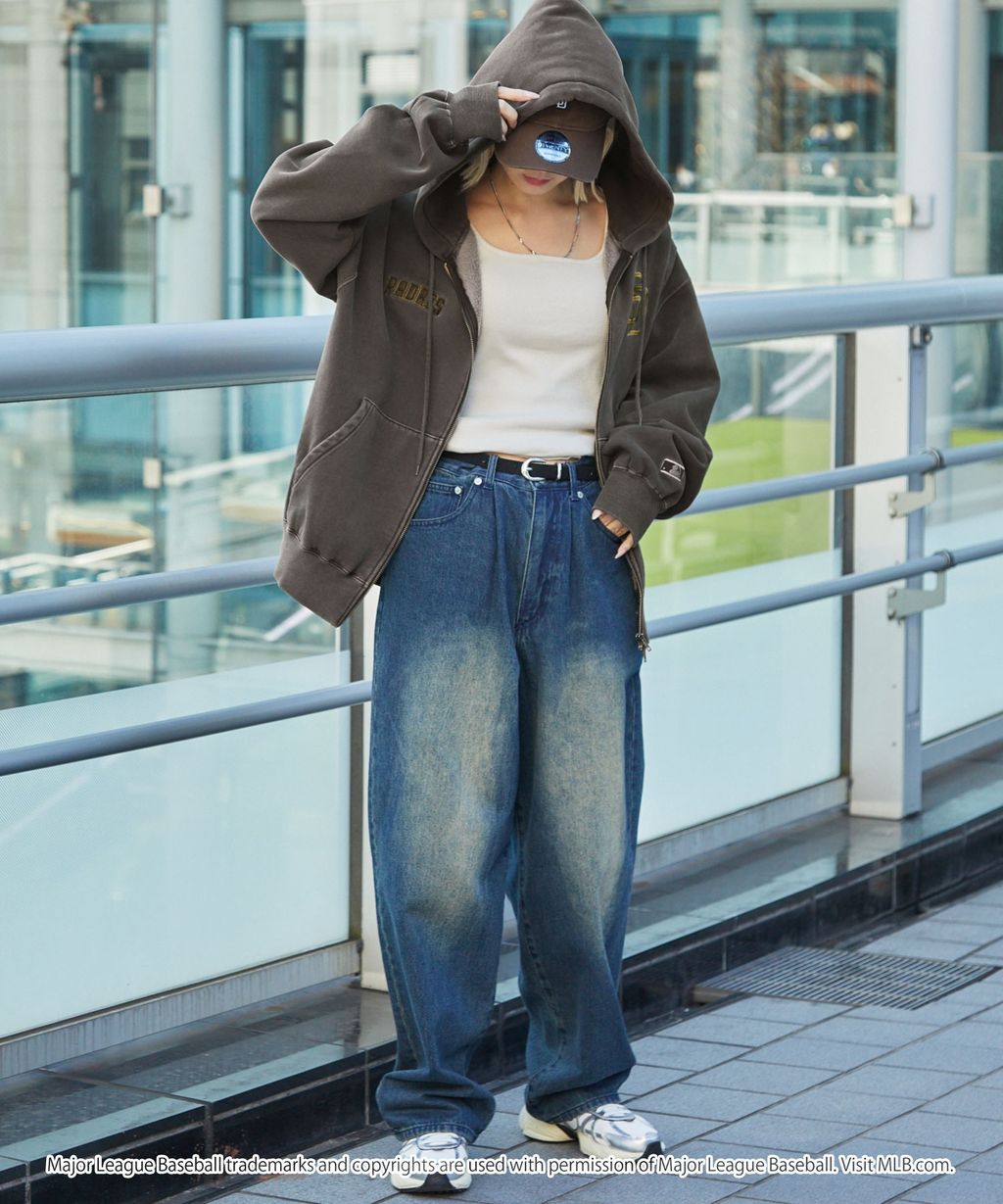 MLB限定別注款 刺繡復古水染雙拉鍊高磅刷毛連帽外套_67