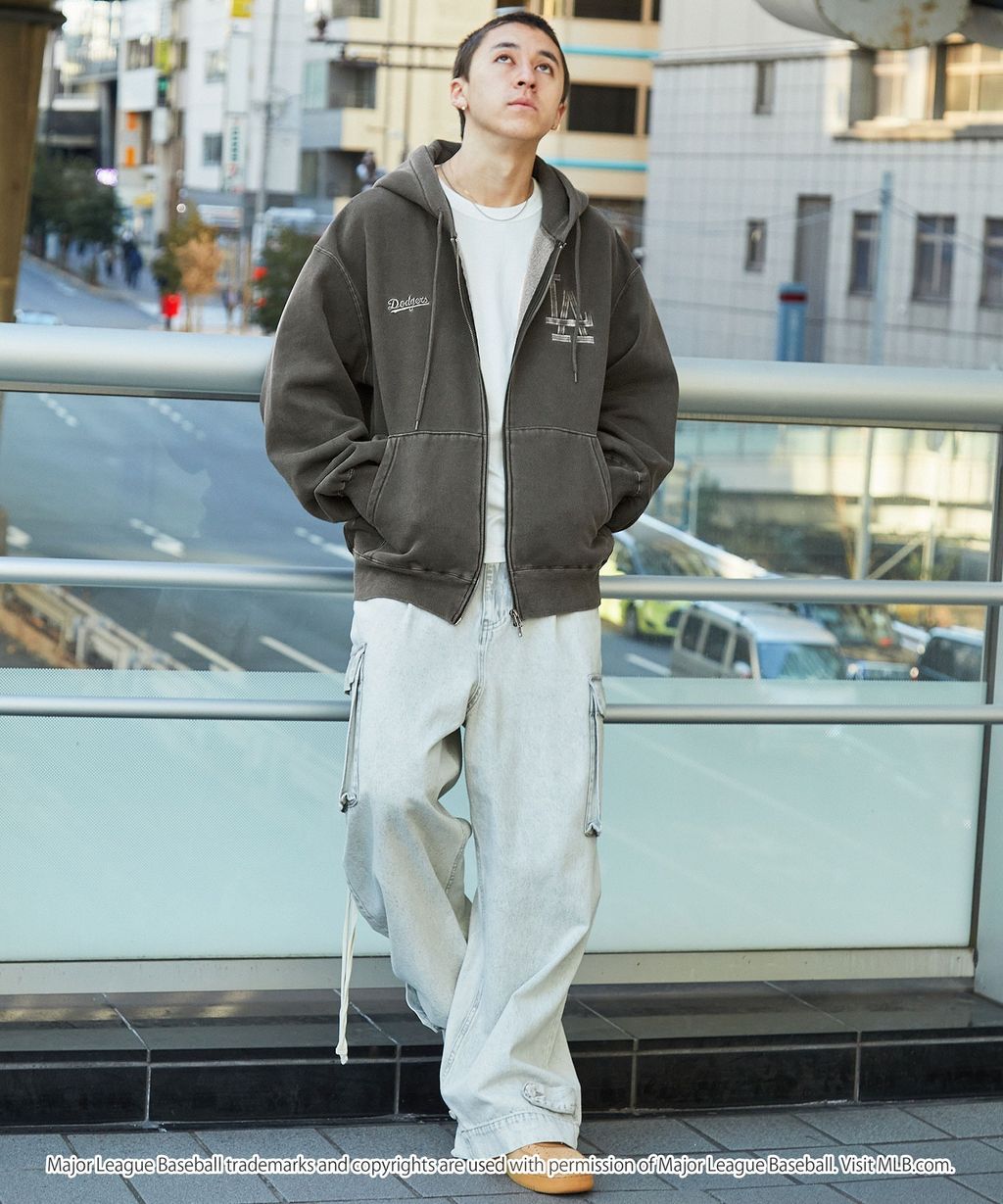 MLB限定別注款 刺繡復古水染雙拉鍊高磅刷毛連帽外套_85