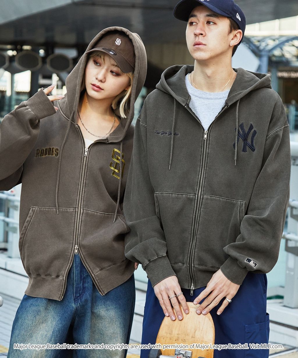 MLB限定別注款 刺繡復古水染雙拉鍊高磅刷毛連帽外套_69