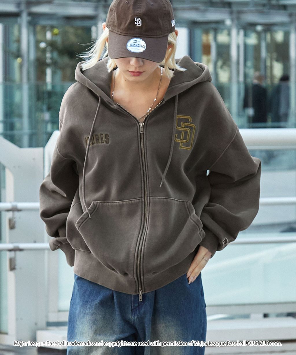 MLB限定別注款 刺繡復古水染雙拉鍊高磅刷毛連帽外套_64