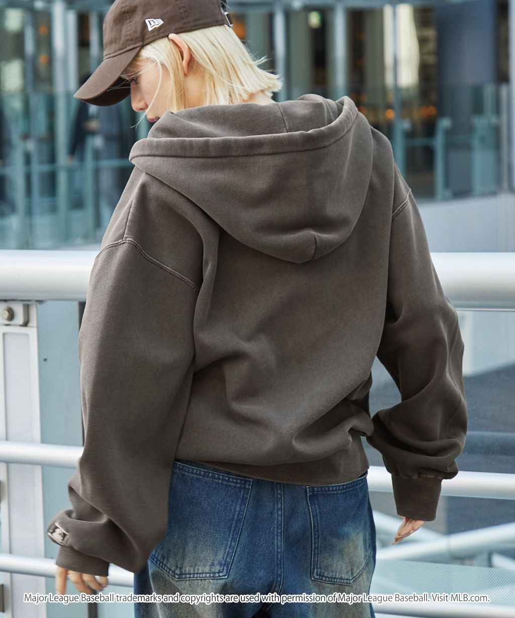 MLB限定別注款 刺繡復古水染雙拉鍊高磅刷毛連帽外套_65