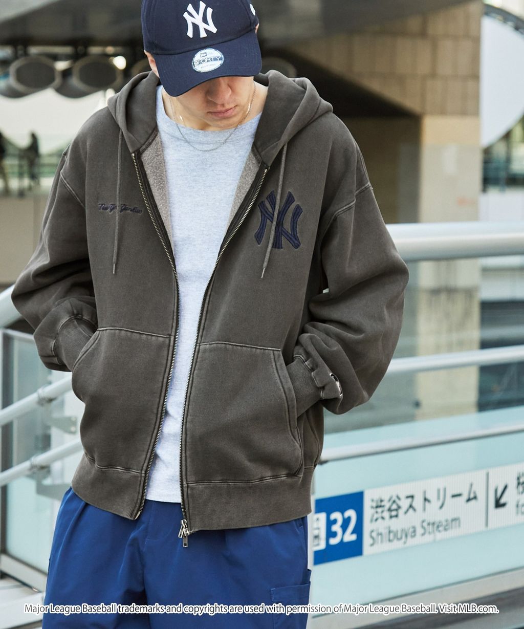 MLB限定別注款 刺繡復古水染雙拉鍊高磅刷毛連帽外套_74