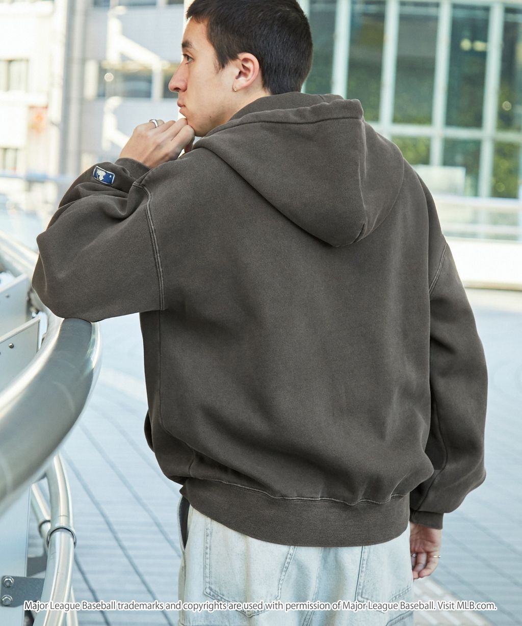 MLB限定別注款 刺繡復古水染雙拉鍊高磅刷毛連帽外套_83