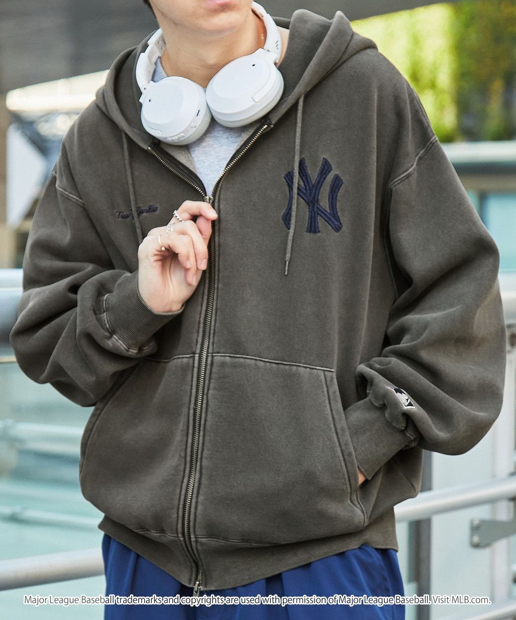 MLB限定別注款 刺繡復古水染雙拉鍊高磅刷毛連帽外套_75