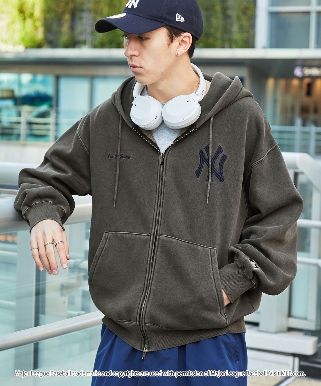 MLB限定別注款 刺繡復古水染雙拉鍊高磅刷毛連帽外套_73