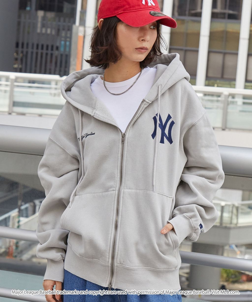 MLB限定別注款 刺繡復古水染雙拉鍊高磅刷毛連帽外套_132