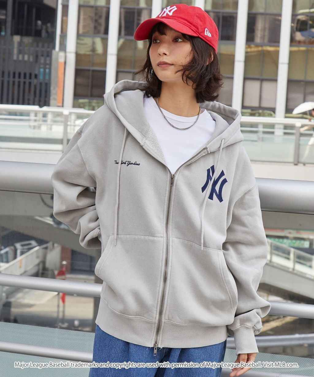 MLB限定別注款 刺繡復古水染雙拉鍊高磅刷毛連帽外套_130
