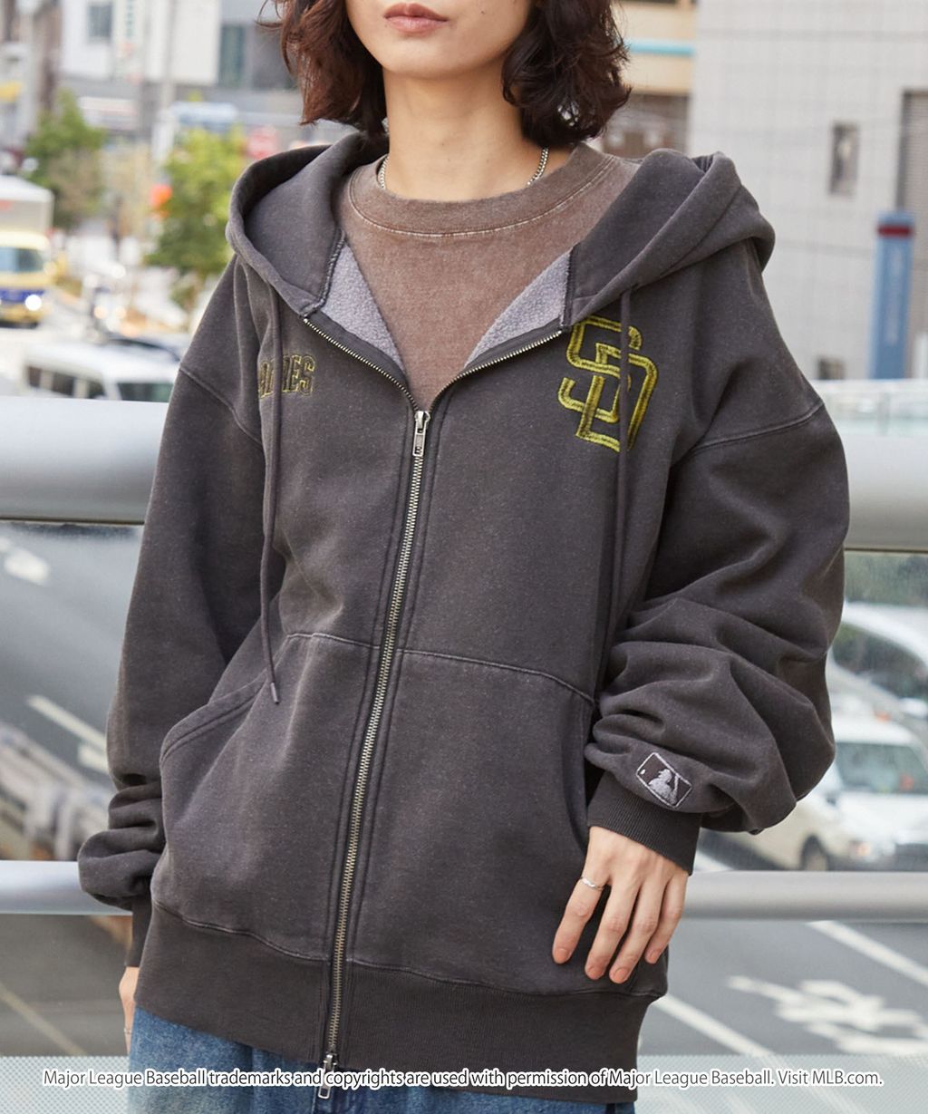 MLB限定別注款 刺繡復古水染雙拉鍊高磅刷毛連帽外套_118