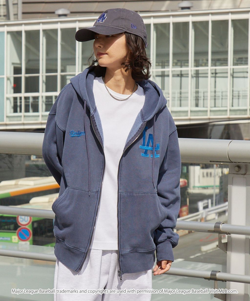 MLB限定別注款 刺繡復古水染雙拉鍊高磅刷毛連帽外套_137