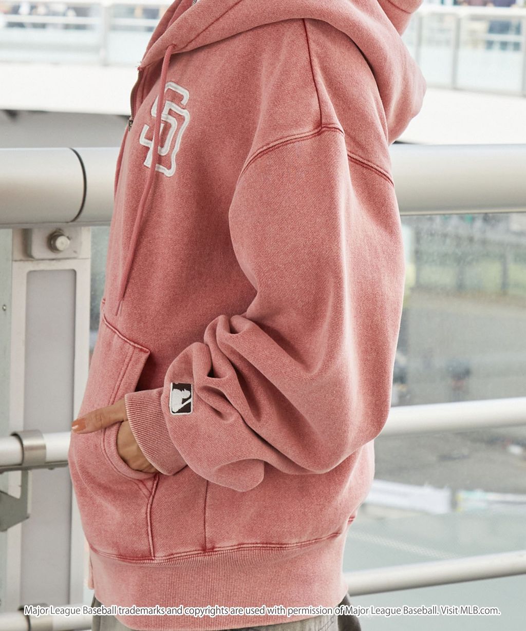 MLB限定別注款 刺繡復古水染雙拉鍊高磅刷毛連帽外套_124