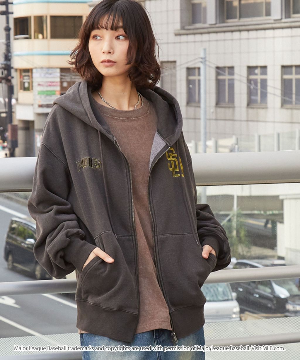 MLB限定別注款 刺繡復古水染雙拉鍊高磅刷毛連帽外套_117