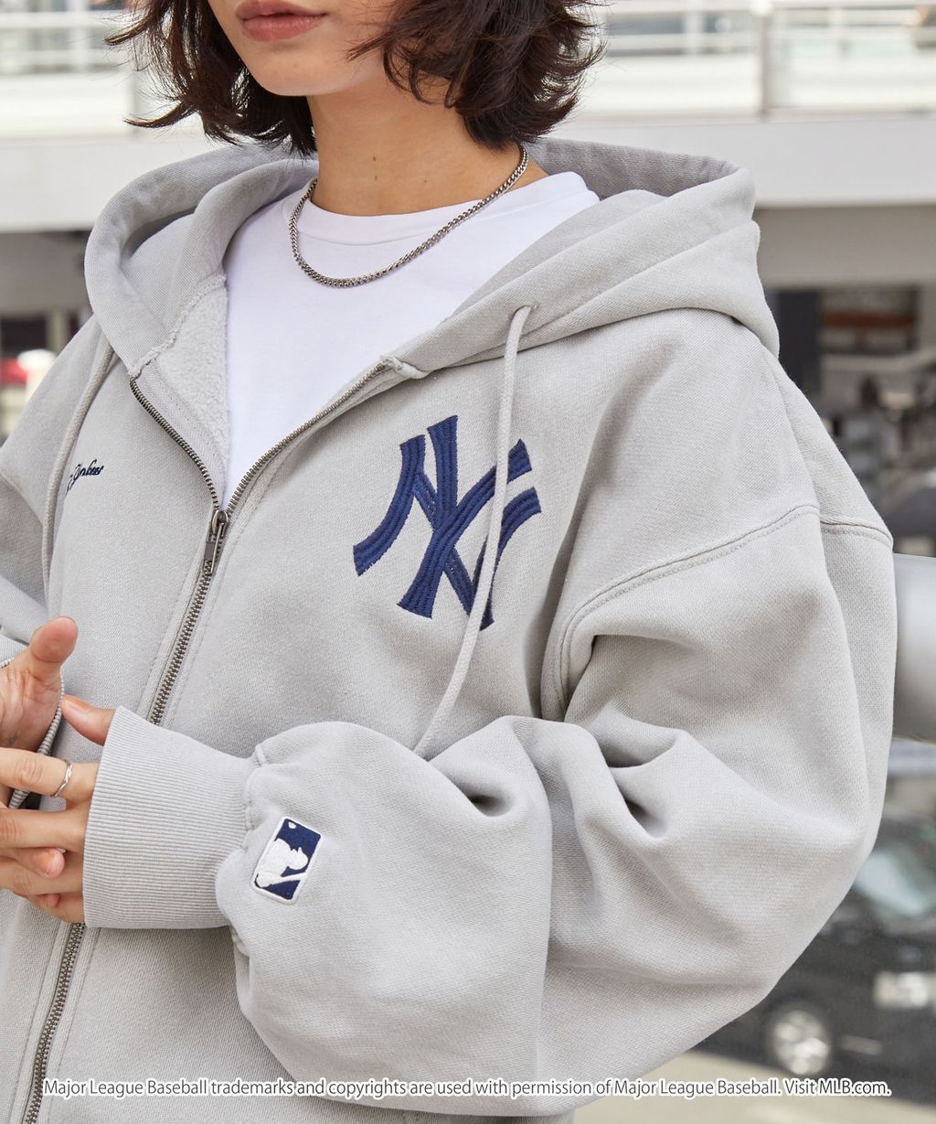 MLB限定別注款 刺繡復古水染雙拉鍊高磅刷毛連帽外套_129