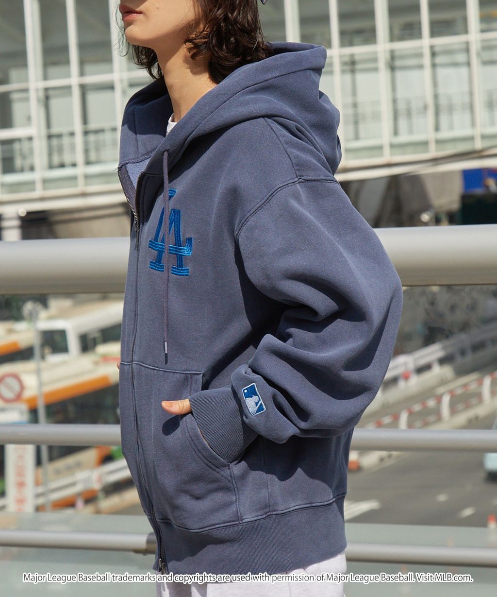 MLB限定別注款 刺繡復古水染雙拉鍊高磅刷毛連帽外套_138