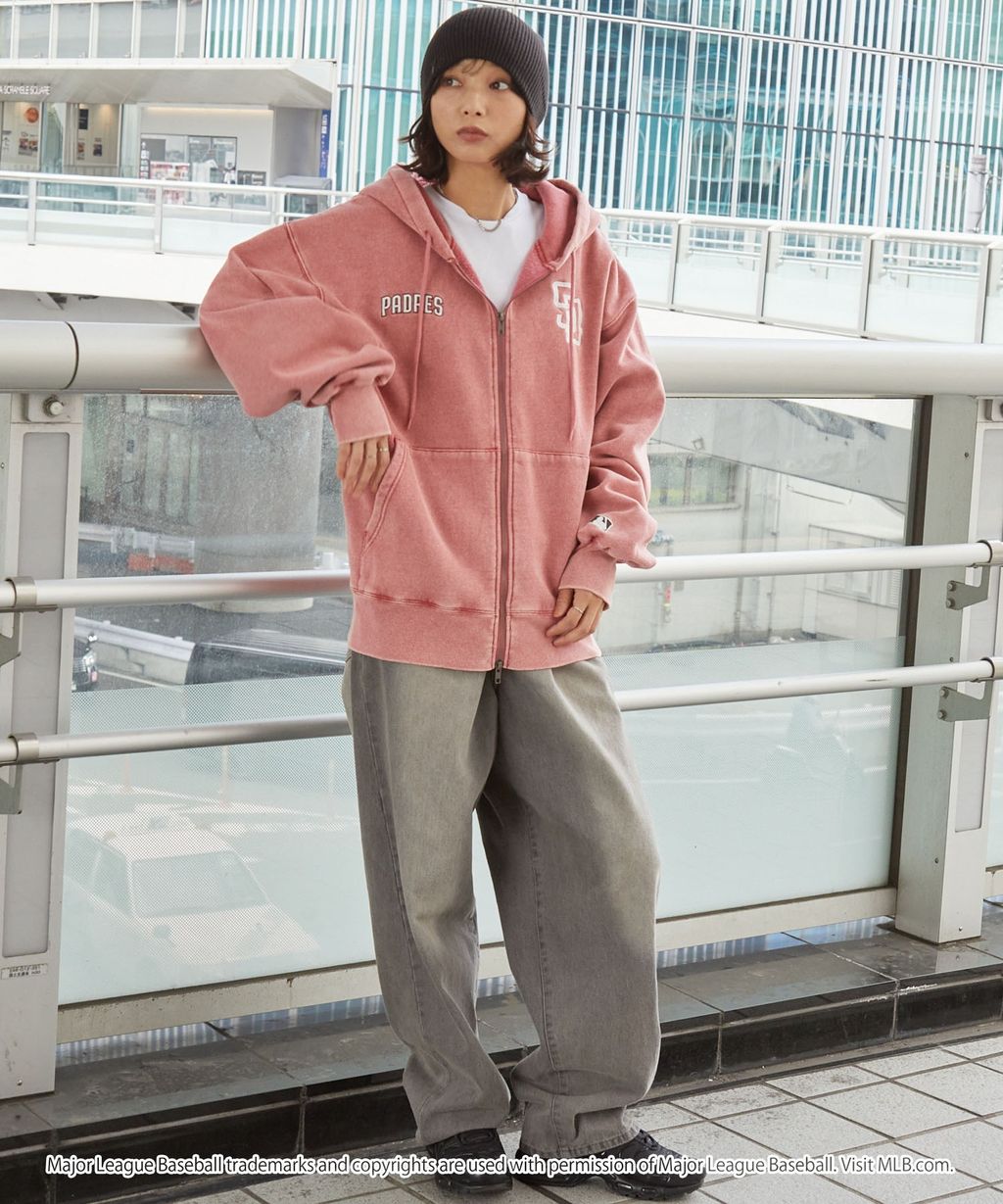 MLB限定別注款 刺繡復古水染雙拉鍊高磅刷毛連帽外套_127