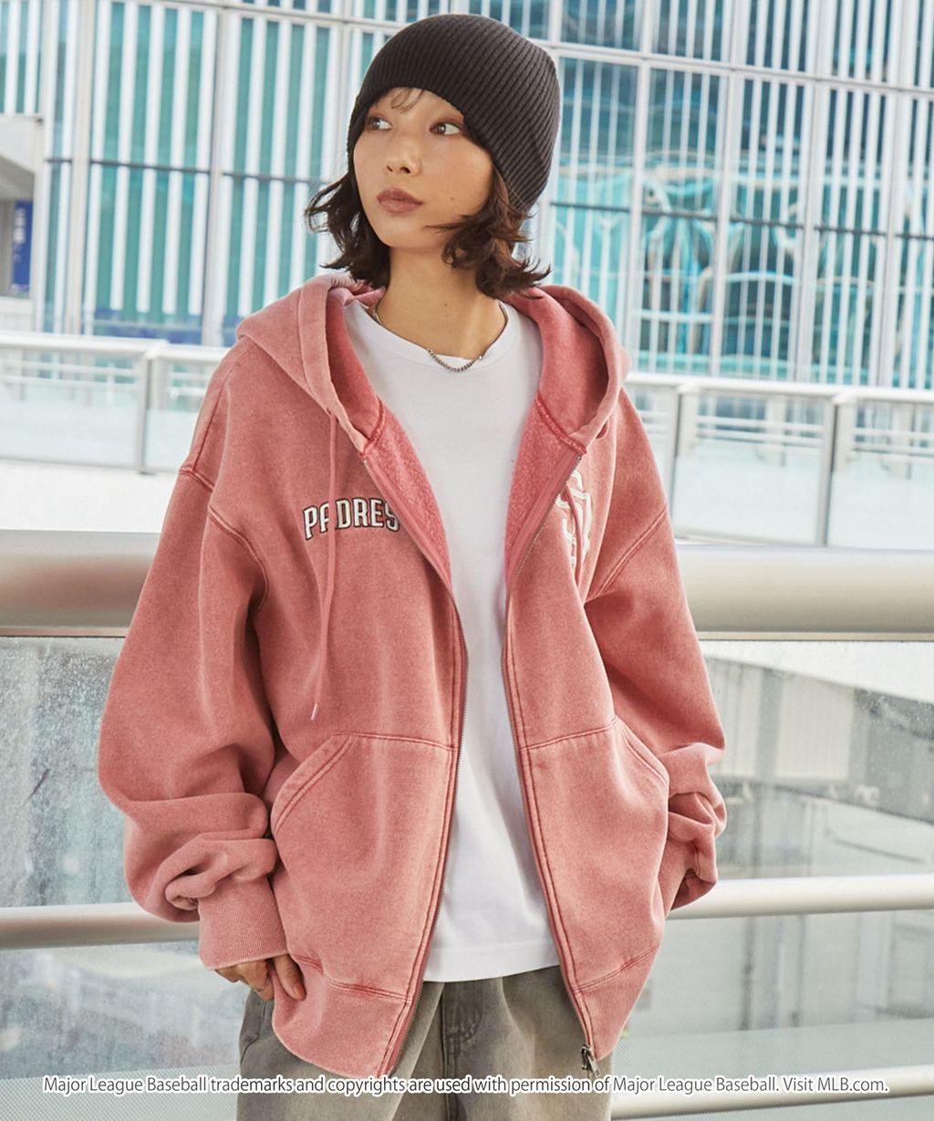 MLB限定別注款 刺繡復古水染雙拉鍊高磅刷毛連帽外套_123