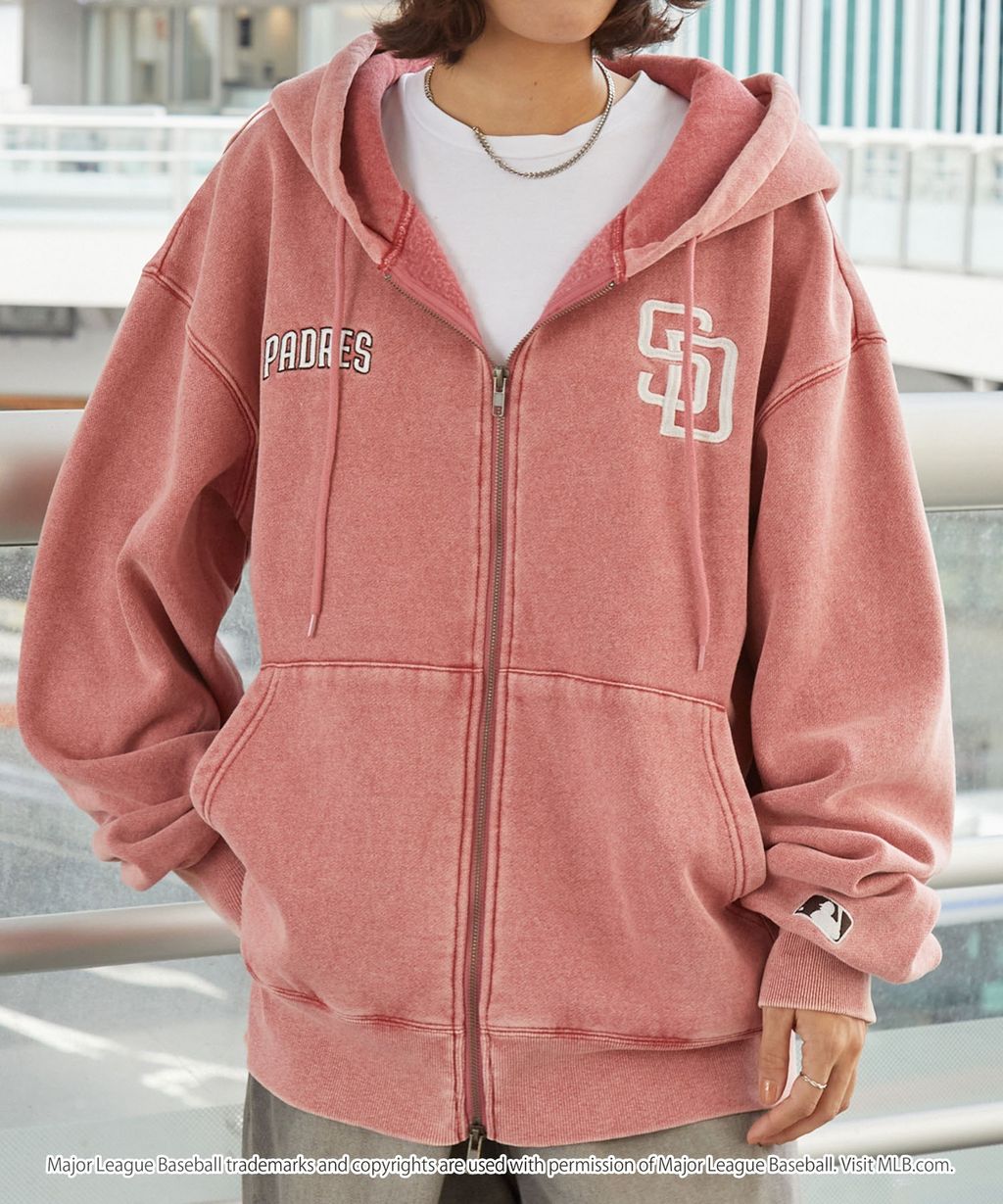 MLB限定別注款 刺繡復古水染雙拉鍊高磅刷毛連帽外套_122