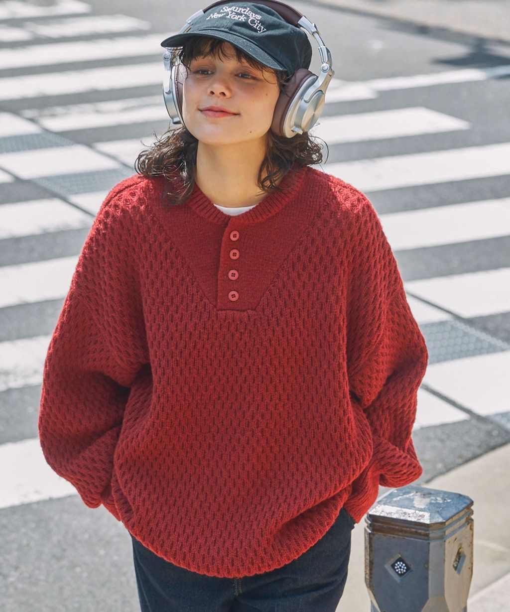 MONO-MART 華夫格針織亨利領毛衣_4