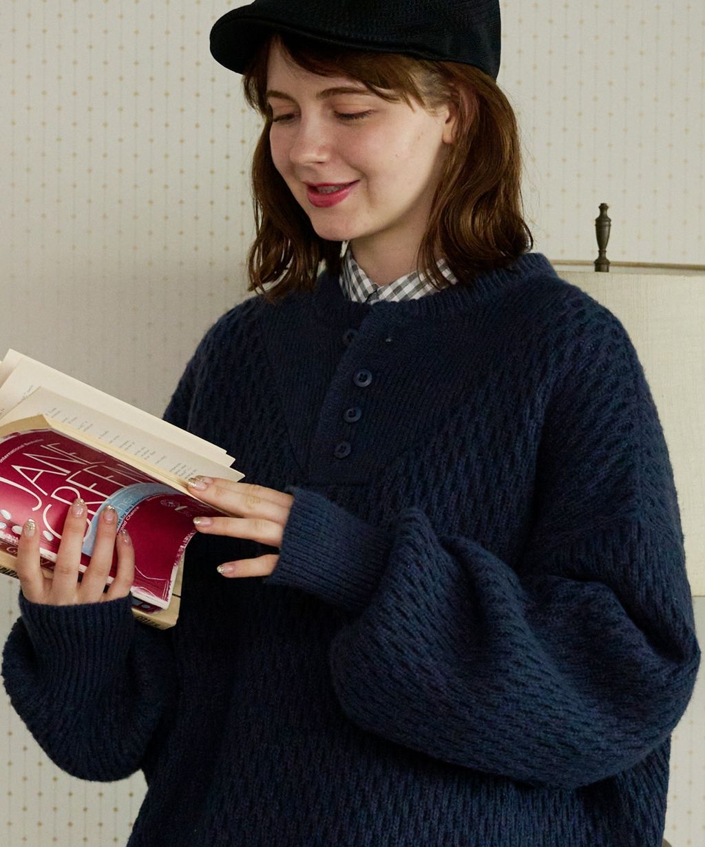 MONO-MART 華夫格針織亨利領毛衣_2