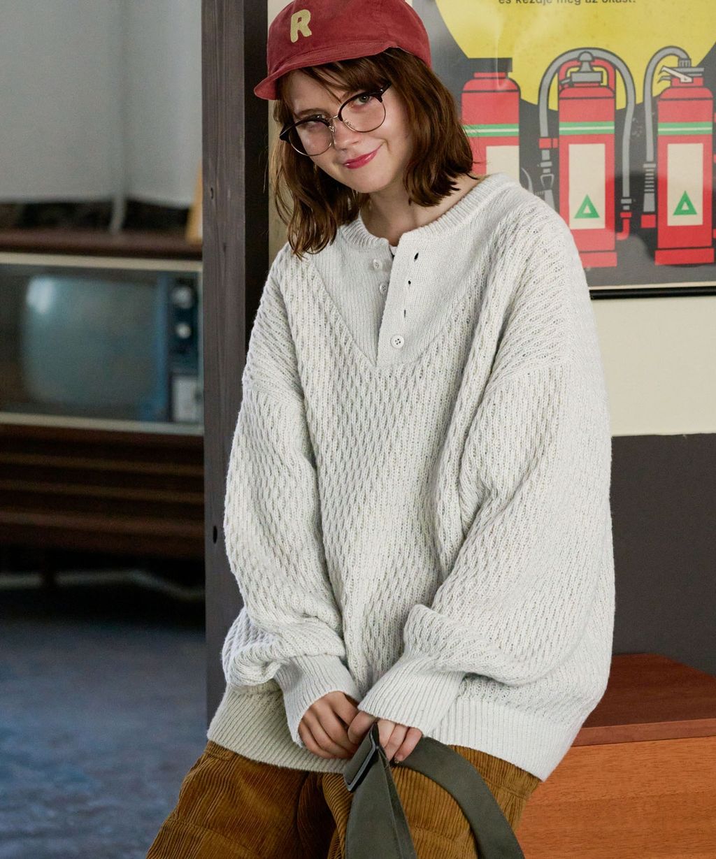 MONO-MART 華夫格針織亨利領毛衣_8