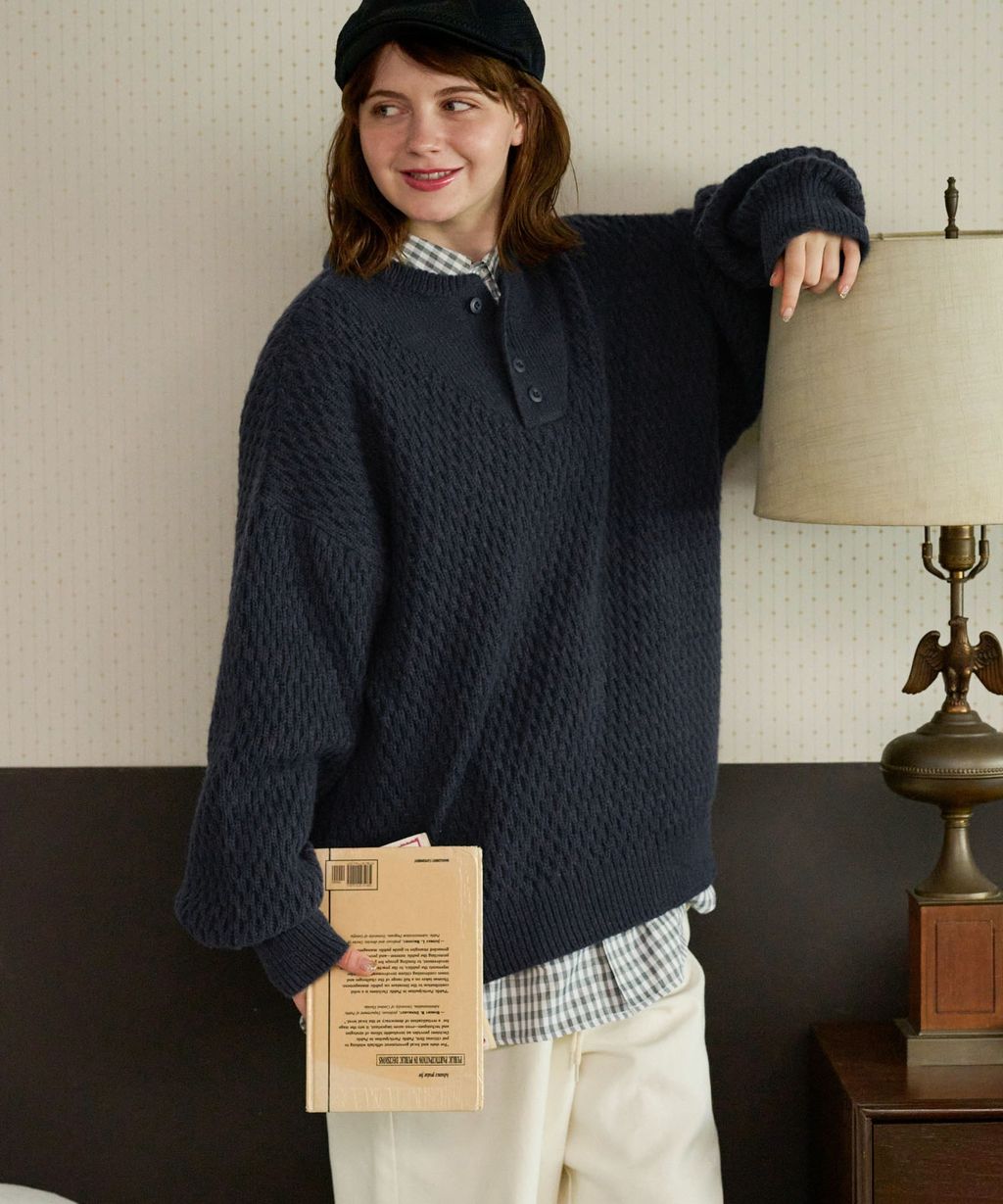 MONO-MART 華夫格針織亨利領毛衣_84