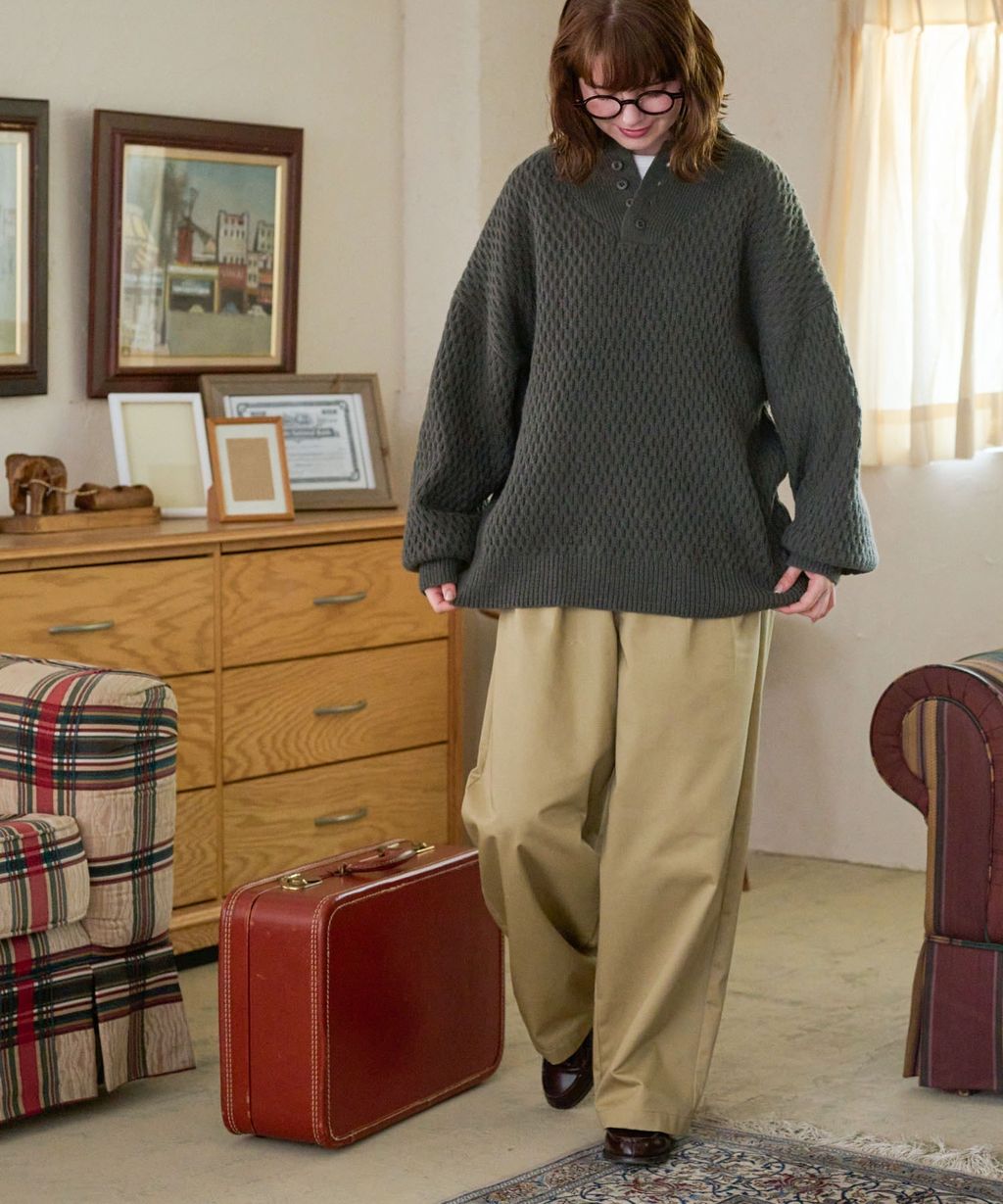 MONO-MART 華夫格針織亨利領毛衣_73