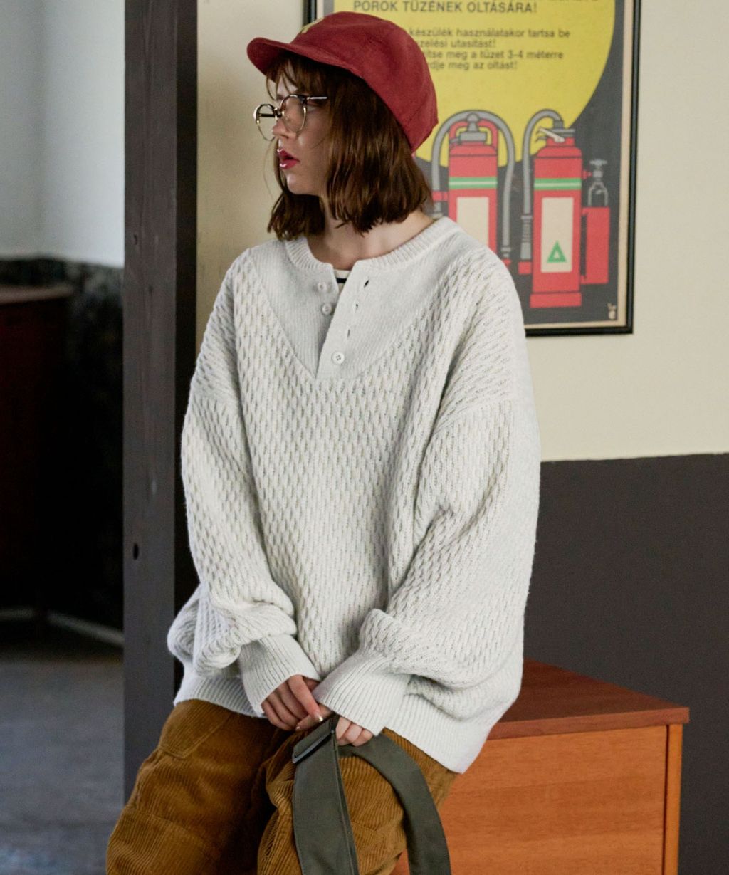 MONO-MART 華夫格針織亨利領毛衣_50