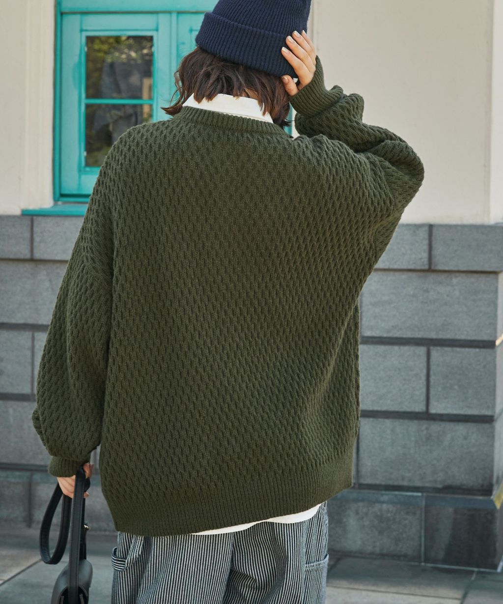MONO-MART 華夫格針織亨利領毛衣_64