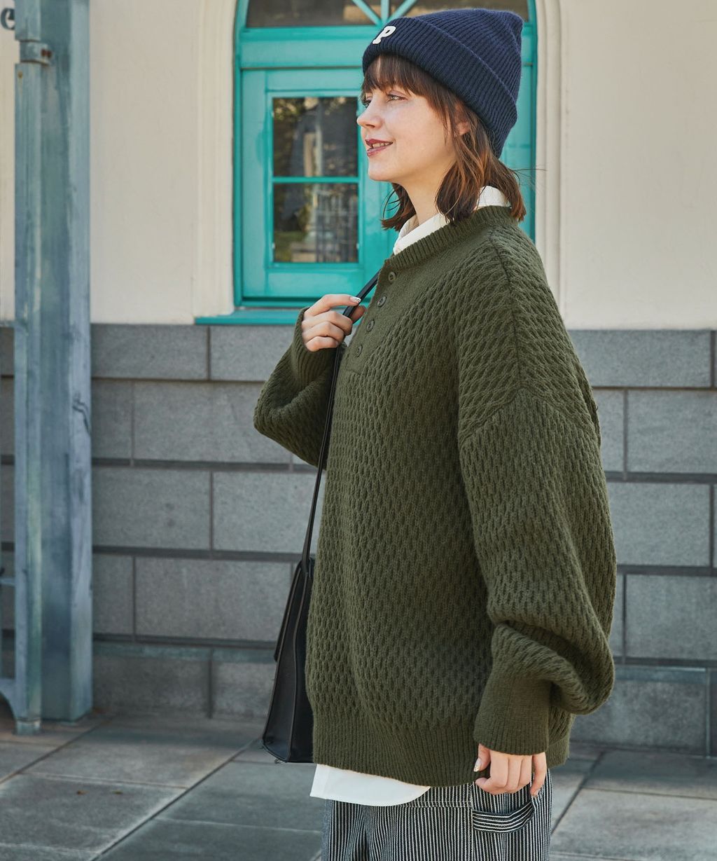 MONO-MART 華夫格針織亨利領毛衣_63