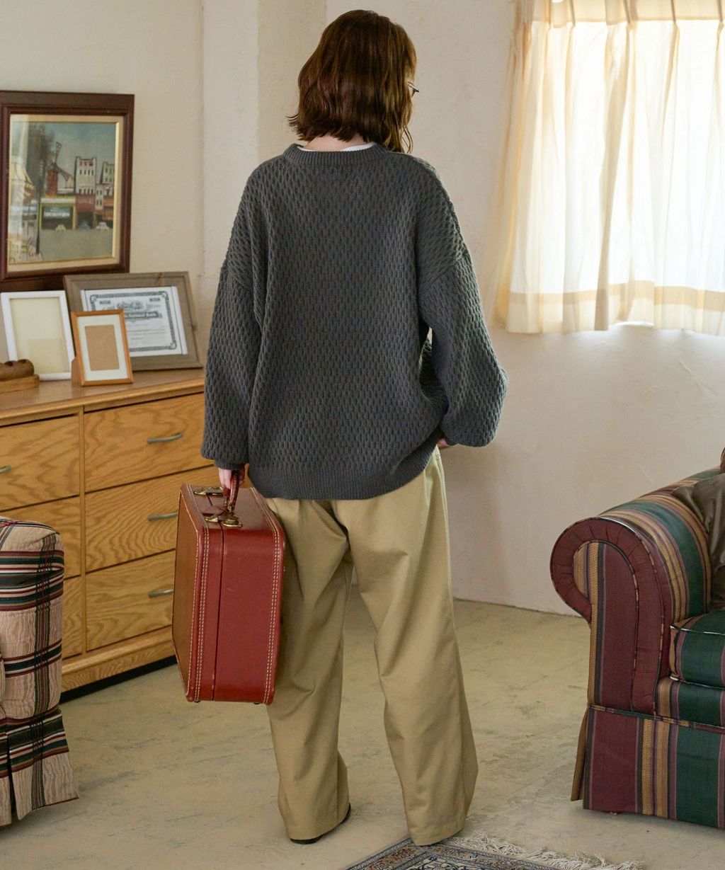 MONO-MART 華夫格針織亨利領毛衣_75